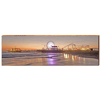 Santa Monica Pier at Dusk Home Decor Art Print on Real Wood