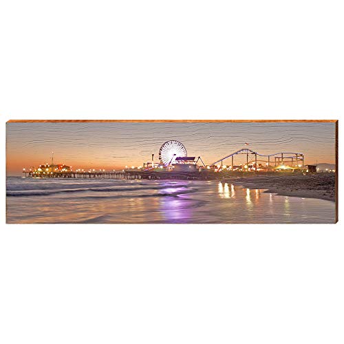 Santa Monica Pier at Dusk Home Decor Art Print on Real Wood