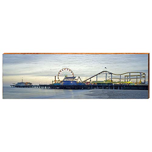 Santa Monica Pier Sunrise Home Decor Art Print on Real Wood