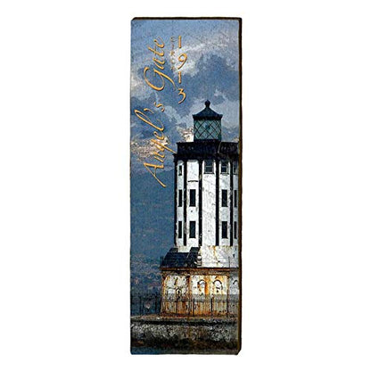 Angel's Gate, California Wooden Lighthouse Sign | Wall Art Print on Real Wood