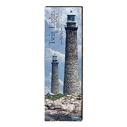 Twin Lights Lighthouses Home Decor Art Print on Real Wood