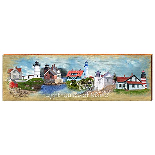 Maine Lighthouses Home Decor Art Print on Real Wood