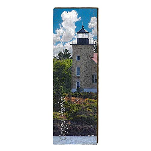 Copper Harbor, Michigan Lighthouse Wooden Sign | Wall Art Print on Real Wood 