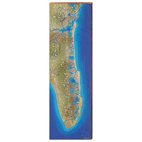 Ocean City to Cape May Map Home Decor Art Print on Real Wood