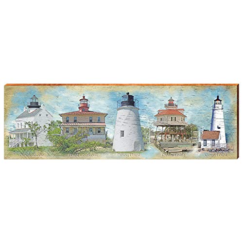 Chesapeake Bay Lighthouses Wooden Sign | Wall Art Print on Real Wood 