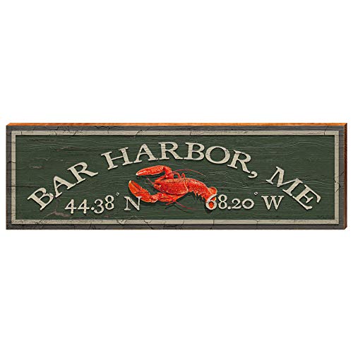 Bar Harbor, Maine Lobster Wooden Latitude Longitude Sign | Wall Art Print on Real Wood