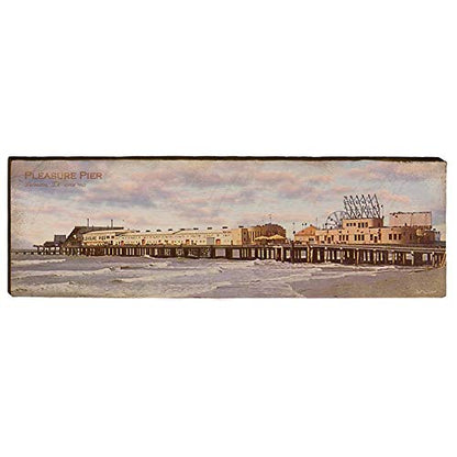 Galveston, Texas Pleasure Pier Wooden Sign | Wall Art Print on Real Wood