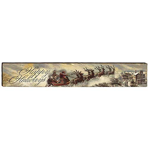 Happy Holidays Santa Sleigh Home Decor Art Print on Real Wood Each