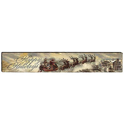 Happy Holidays Santa Sleigh Home Decor Art Print on Real Wood Each