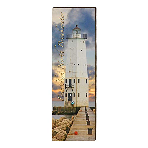 Frankfort North Breakwater Lighthouse Home Decor Art Print on Real Wood