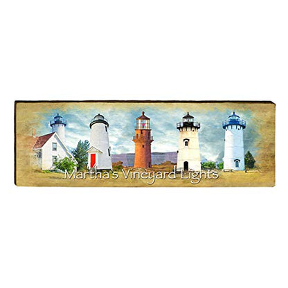 Martha's Vineyard Lighthouses Home Decor Art Print on Real Wood