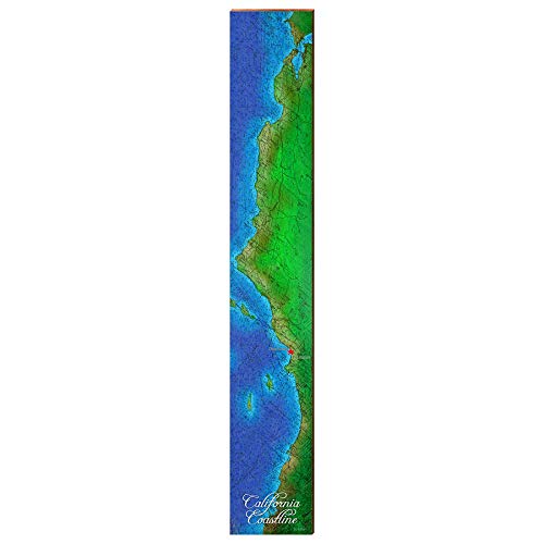 California Coastline Topographic Map | Wall Art Print on Real Wood