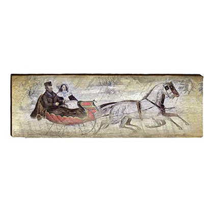 Winter Sleigh Home Decor Art Print on Real Wood