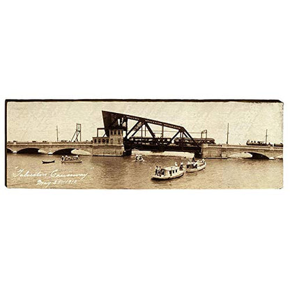 Galveston Causeway 1912 Home Decor Art Print on Real Wood
