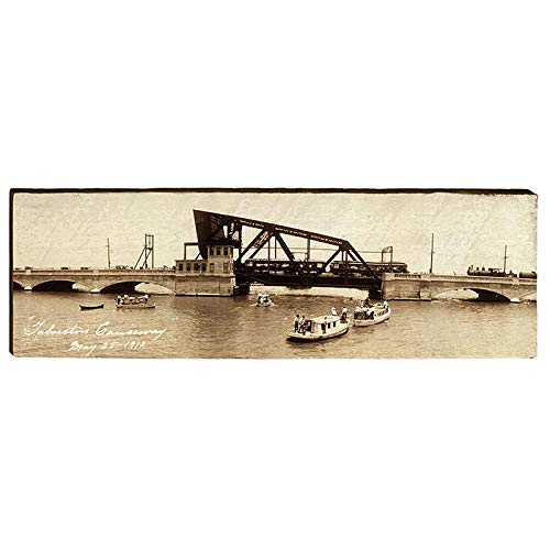 Galveston Causeway 1912 Home Decor Art Print on Real Wood