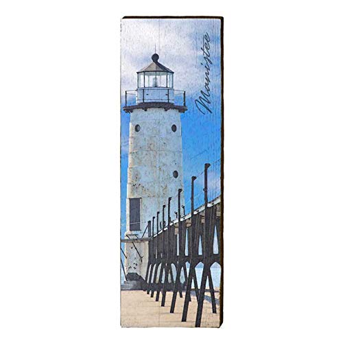 Manistee North Pierhead Lighthouse Home Decor Art Print on Real Wood
