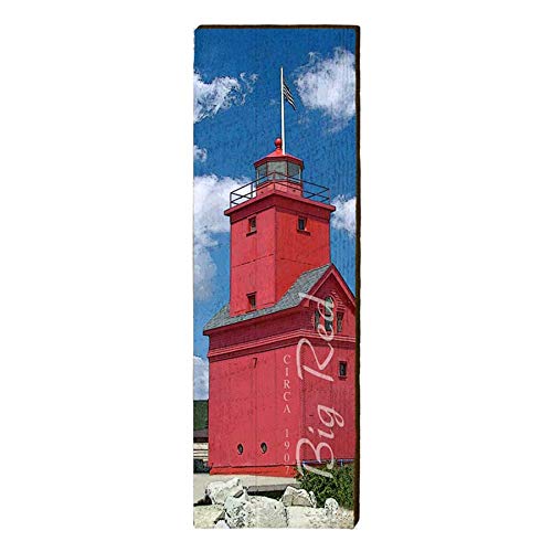 Big Red Lighthouse, Michigan Wooden Sign | Wall Art Print on Real Wood 