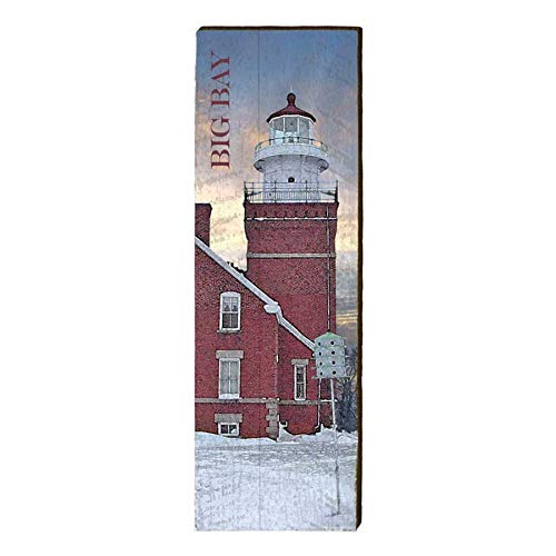 Big Bay Lighthouse, Michigan Wooden Sign | Wall Art Print on Real Wood 