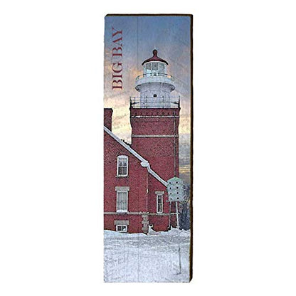 Big Bay Lighthouse, Michigan Wooden Sign | Wall Art Print on Real Wood 