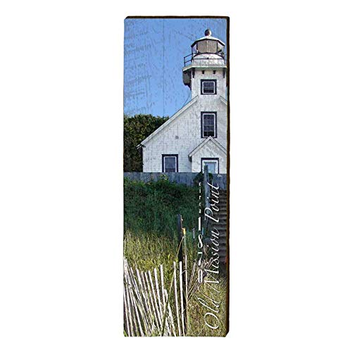 Old Mission Point Lighthouse Home Decor Art Print on Real Wood