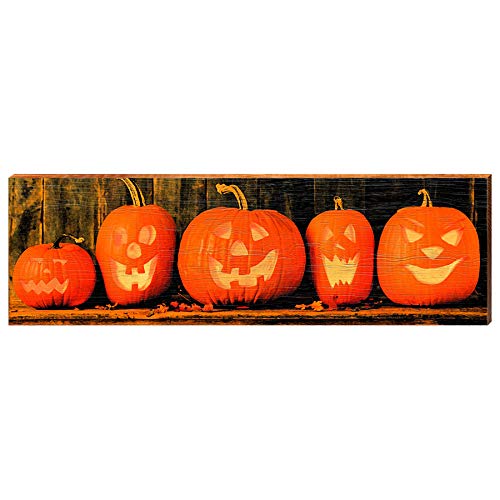 Jack-O-Lanterns Horizontal Home Decor Art Print on Real Wood