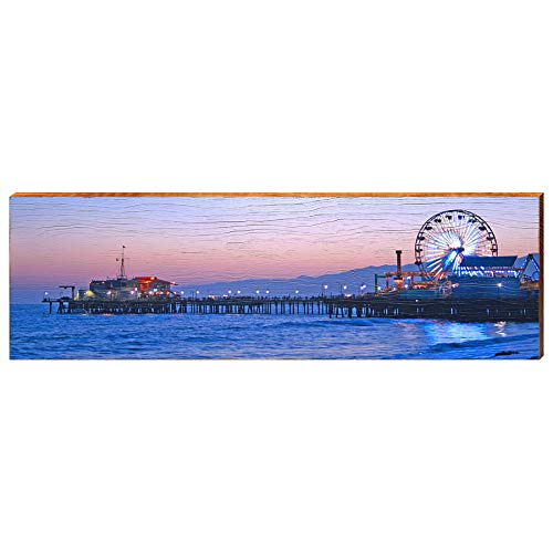 Santa Monica Pier Evening Home Decor Art Print on Real Wood