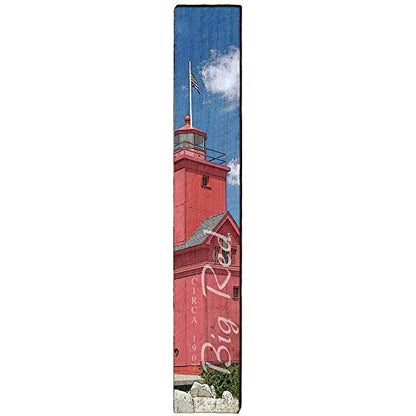 Big Red Lighthouse Home Decor Art Print on Real Wood