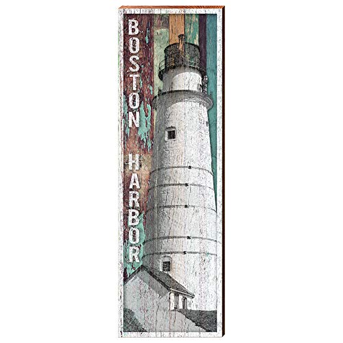 Boston Harbor Lighthouse, Massachusetts Wooden Sign | Wall Art Print on Real Wood 