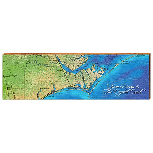 Twin Rivers and The Crystal Coast Map Home Decor Art Print on Real Wood