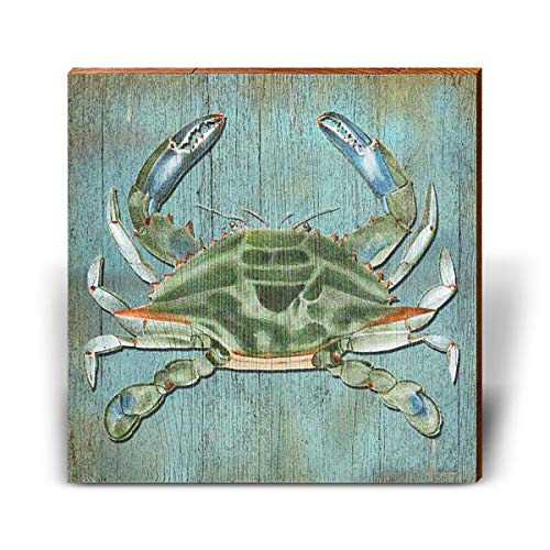 Blue Crab with Blue Background Home Decor Art Print on Real Wood (18"x18")-Mill Wood Art