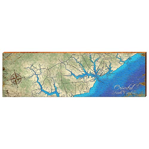 Oriental, NC Map Home Decor Art Print on Real Wood