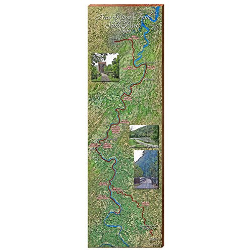 New River Trail State Park Map Home Decor Art Print on Real Wood