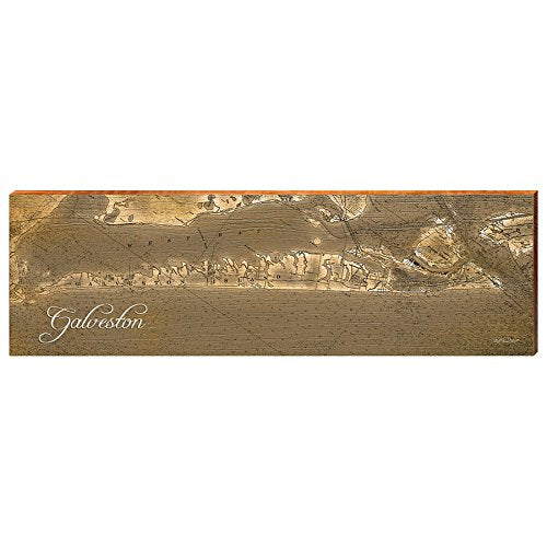 Galveston Sepia Map Home Decor Art Print on Real Wood