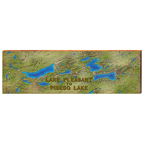 Lake Pleasant to Piseco Lake Map Home Decor Art Print on Real Wood