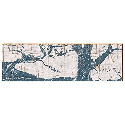 Hilton Head Island Shabby Map Home Decor Art Print on Real Wood