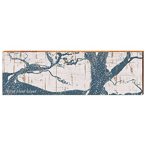 Hilton Head Island Shabby Map Home Decor Art Print on Real Wood