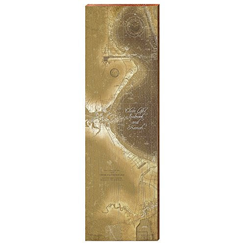 Galveston Bay Sepia Map Home Decor Art Print on Real Wood