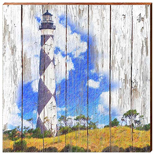 Cape Lookout Lighthouse Rustic Home Decor Art Print on Real Wood (18"x18"-Mill Wood Art