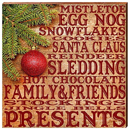 Christmas Words Home Decor Art Print on Real Wood (18"x18"-Mill Wood Art