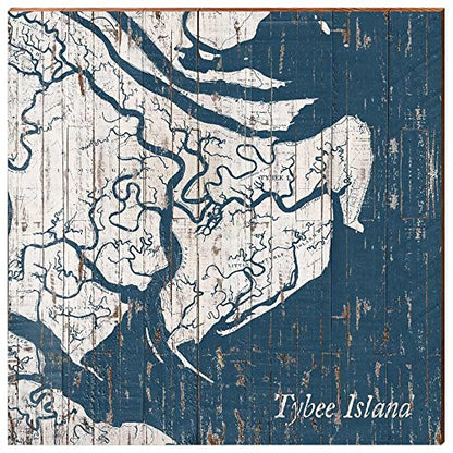 Tybee Island Shabby Map Decor Art Print on Real Wood