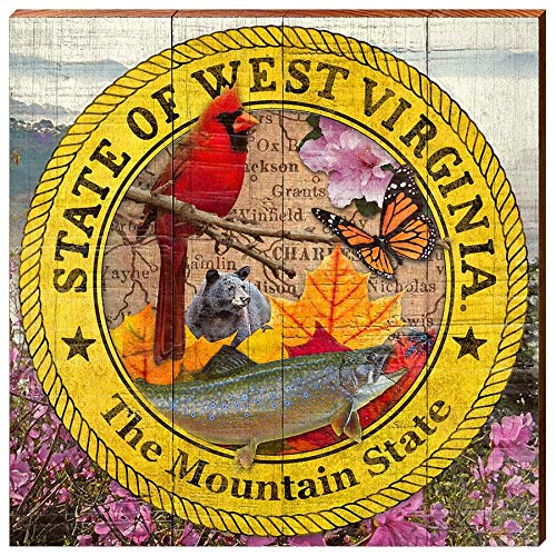 West Virginia State Seal Collage Home Decor Art Print on Real Wood