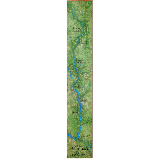 St. Croix River Color/Black Text Map | Wall Art Print on Real Wood