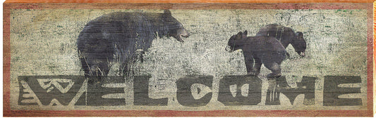 Welcome Black Bears Home Decor Art Print on Real Wood