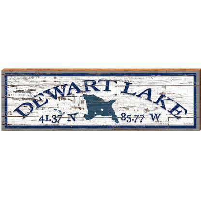 Dewart Lake Lake Shape White Shabby Latitude Longitude | Wall Art Print on Real Wood