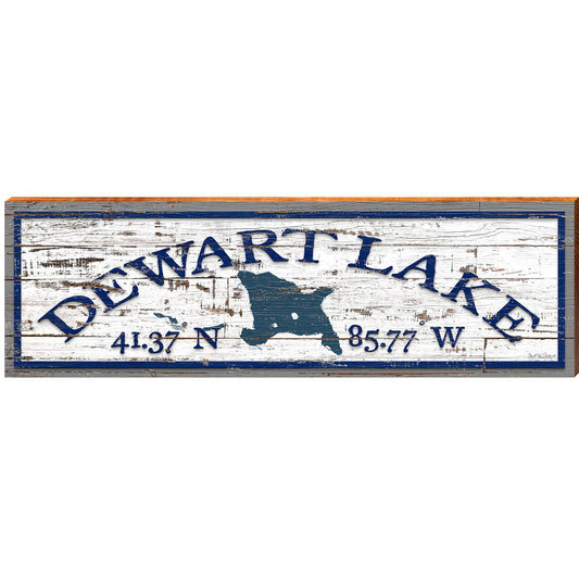 Dewart Lake Lake Shape White Shabby Latitude Longitude | Wall Art Print on Real Wood