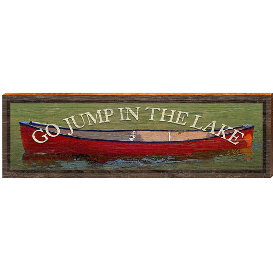Go Jump In The Lake Red Canoe | Wall Art Print on Real Wood