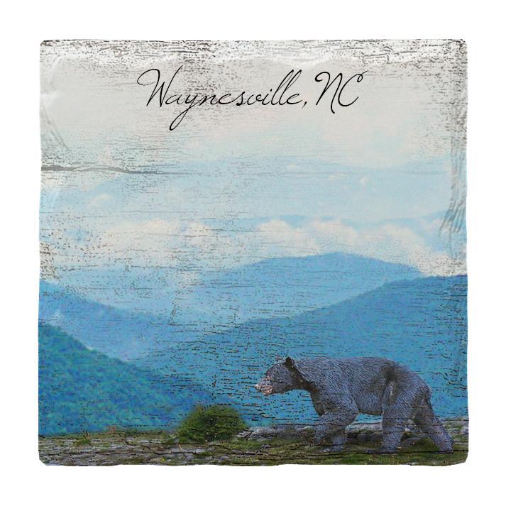 Waynesville, North Carolina Scenic Mountain with Bear | Absorbent Ceramic Drink Coaster