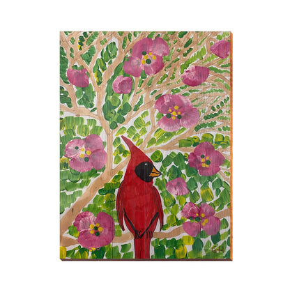 Cardinal in a Dogwood | Wall Art Print on Real Wood