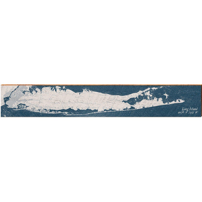 Long Island Navy & White Shabby Map | Wall Art Print on Real Wood