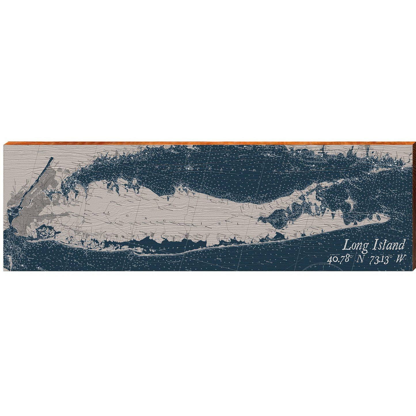 Long Island Navy & White Shabby Map | Wall Art Print on Real Wood